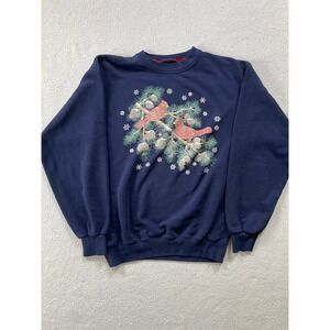 Endless Designs Women Large Sweatshirt Navy Blue Cardinal Winter Graphic Vintage